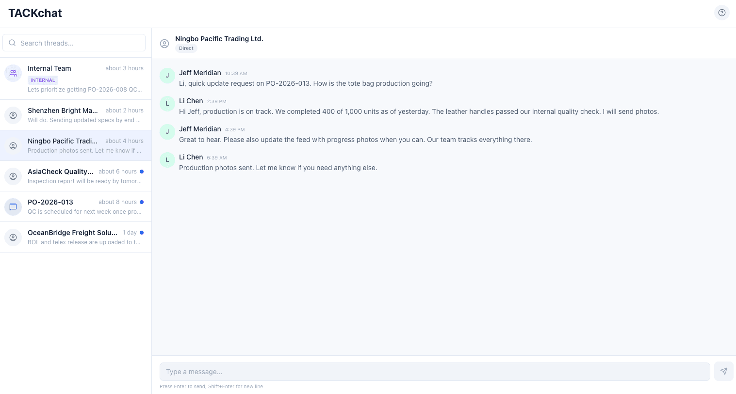 TACKchat messaging interface